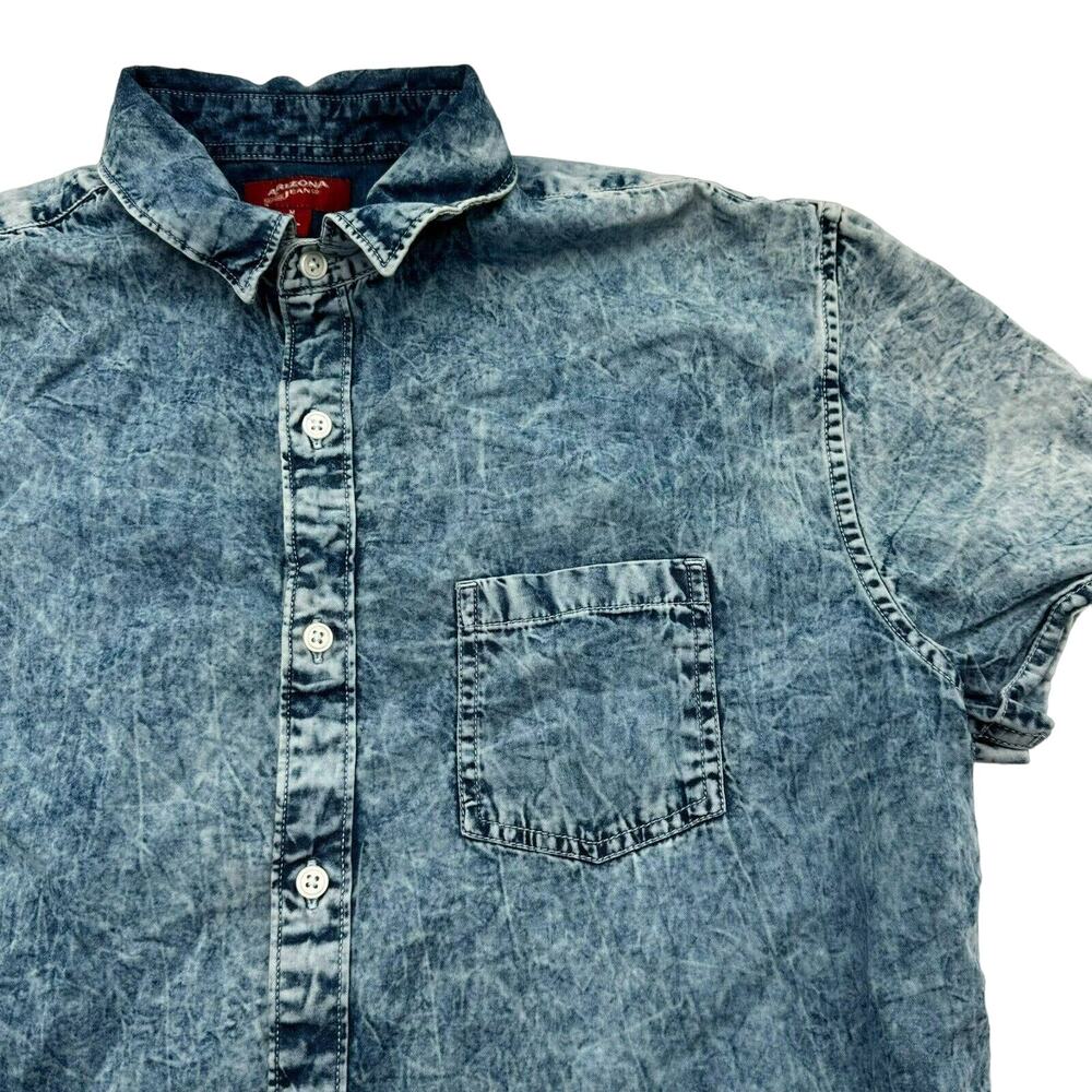 Arizona Jeans mens Medium Button Up Acid Wash Denim Shirt Retro Short sleeve 90s